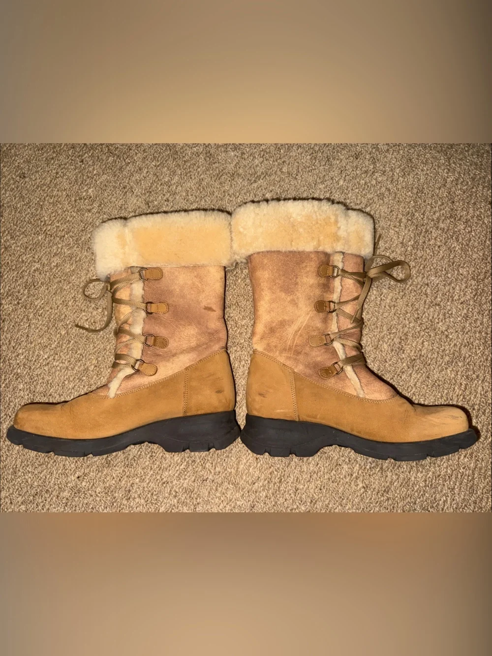 La CANADIENNE Suede Shearling Lace-Up Winter Boots Faux Fur Cuffs